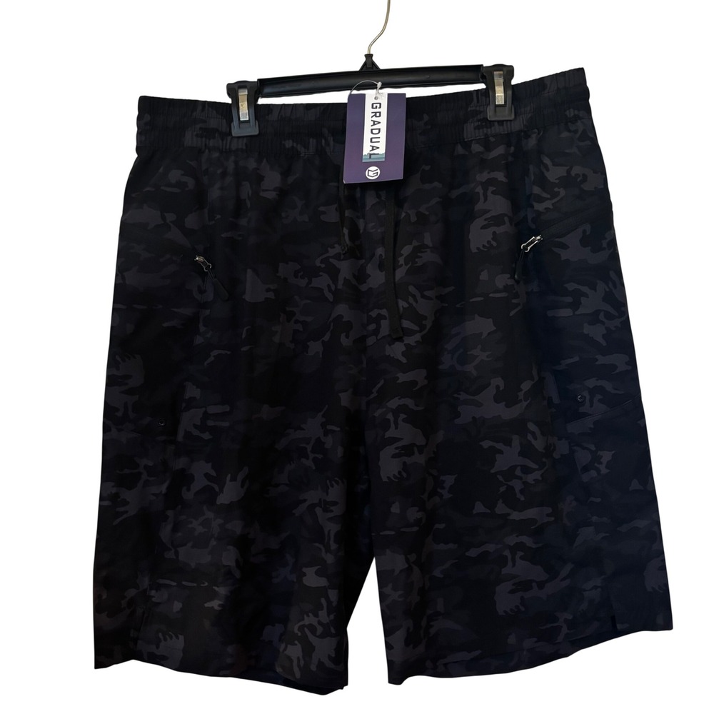 Gradual Men's‎ Hiking Shorts XXL NWT Black Camouflage Pattern Pockets